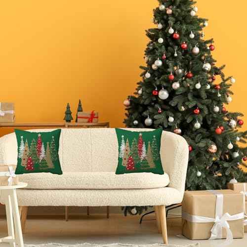 Christmas Pillow Covers, 18x18 Inch Set of 2 Green Christmas Tree Throw Pillows Case Winter Christmas Pillowcase Decoration Home Sofa Bed Sofa Cushion Cover