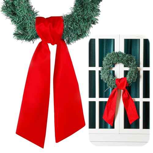 VitalCozy Wreath Sash for Front Door Blank Satin Wreath Sash Embroidery Monogram Plain Ribbon Accessories for Xmas Party Yard Doorway Indoor Outdoor Wall(4.5'' X 56'',Red)