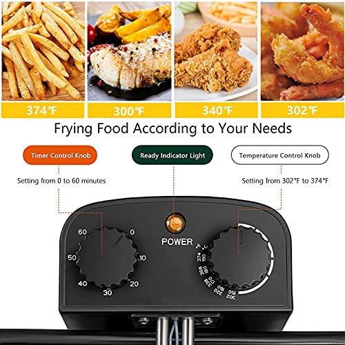 SIMOE 5.3QT Deep Fryer with Basket - 5L Silver, Adjustable Temp & Easy Clean