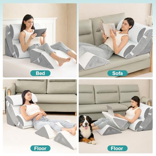 Hansleep White 6-Piece Wedge Pillow Set for After Surgery & Reading, 23.6x27 inches