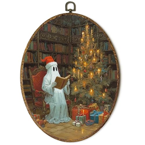 Lengues Christmas Ghost Oval Wall Art - Dark Academia Holiday Decor, 8.5x11.5 Inch, Color-14
