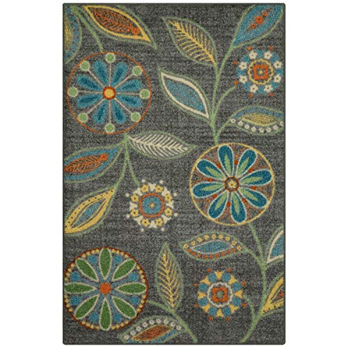 Maples Rugs Reggie 2'6 x 3'10 Bohemian Floral Kitchen Rug, Dark Grey