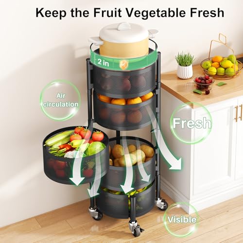 SAYZH 5-Tier Black Rotating Fruit & Vegetable Basket Stand Kitchen Organizer