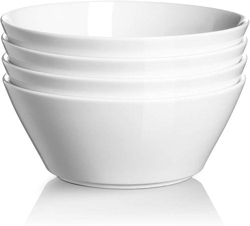 DOWAN 32 OZ Large Soup Bowls Set of 4 - White Ceramic Deep Bowls for Cereal, Salad & Pasta
