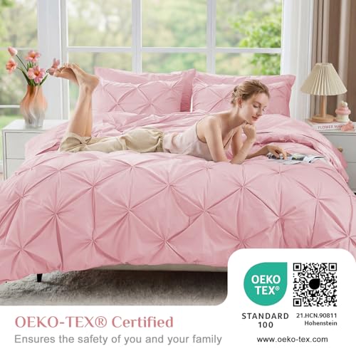 Queen Comforter Set 7 Pieces - Baby Pink Bed in a Bag with Pintuck Design