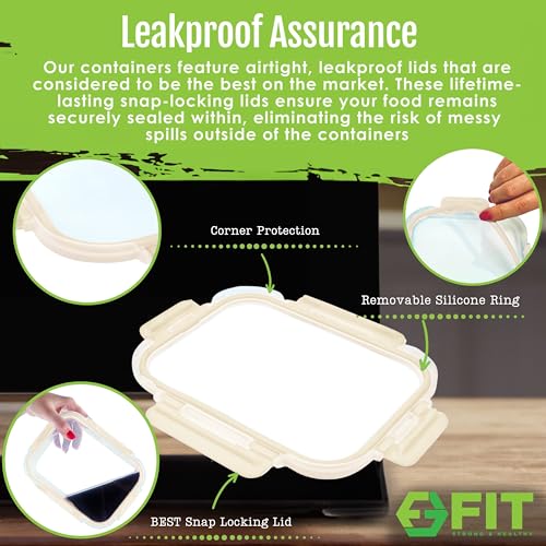 Beige Glass Meal Prep Containers 2 & 3 Compartments Leak-Proof Lids - 32 oz 4 Pack
