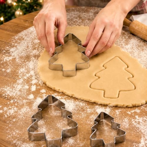 Christmas Cookie Cutters, Stainless Steel 3-Size Set (Christmas Tree