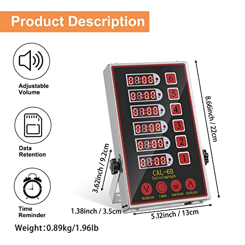 YOOYIST Black 6-Channel Commercial Kitchen Timer with Loud Alarm