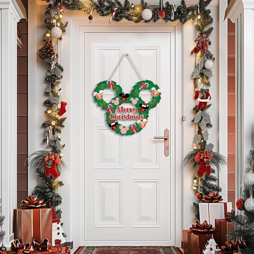 Christmas Mouse Wooden Door Sign - Holiday Welcome Decor, 13.4x12 inch