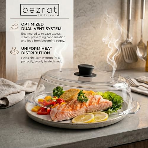 Bezrat 10-Inch Tall Glass Microwave Cover with Silicone Handle - Black Variation