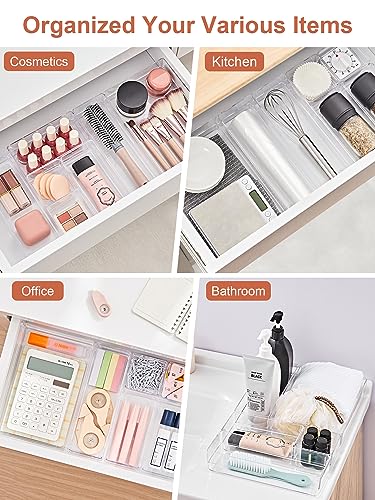 37 PCS Clear Drawer Organizer Set - 4 Sizes, Stackable, Non-Slip Storage Trays