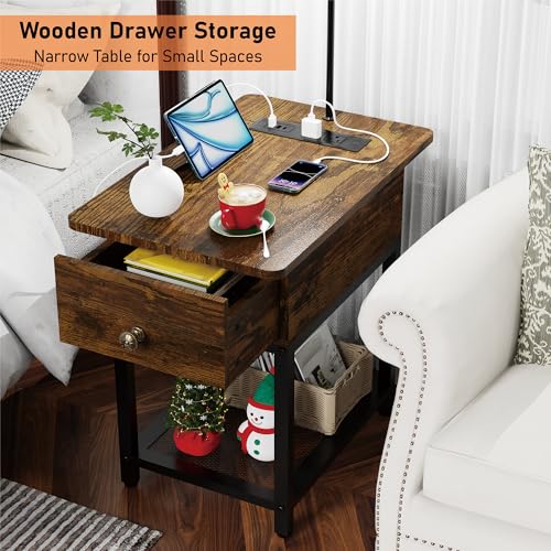 Runjuly Floor Lamp with Table & Charging Station - Rustic Brown, 1 Variation