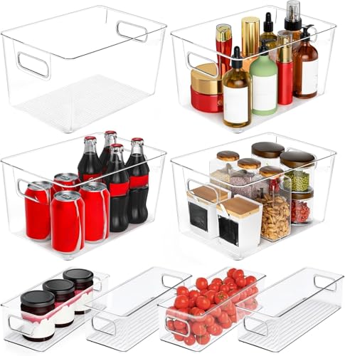 Clear Plastic Storage Bins 8 Pack - Large & Small Pantry & Fridge Organizer Set with Stackable Design