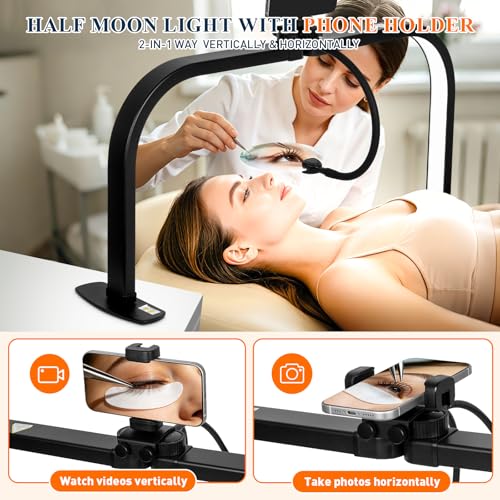 KUVRS Half Moon Nail Light Desk Lamp with 5X Magnifier & Phone Holder - Black