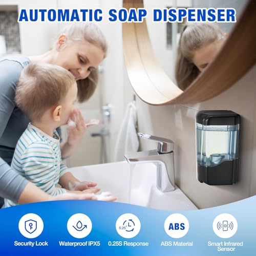 Black 4-Pack Touchless Automatic Soap Dispensers 600ml Wall Mount
