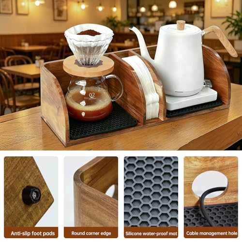 Big Acacia Coffee Bar Station Organizer Stand for Chemex & Pour Over - Durable & Stylish