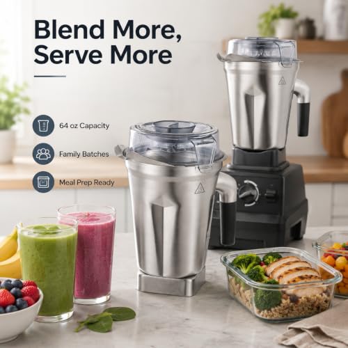 64oz Stainless Steel Blender Pitcher - Compatible with 5200, A3500, E320 & More