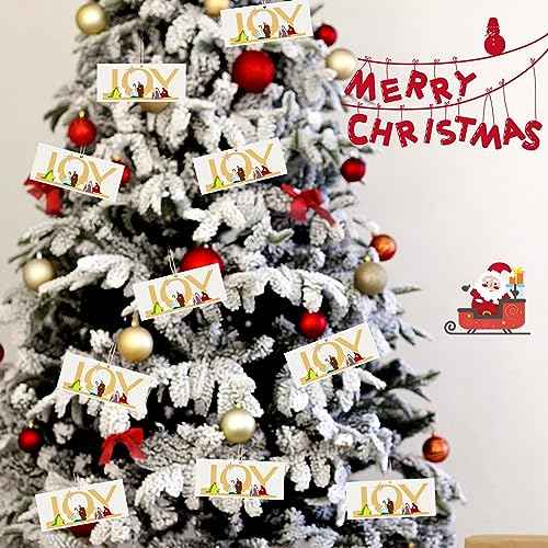 Bucherry 12 Pcs Joy Nativity Scene Ornament for Christmas Tree Wooden Jesus Ornaments Christian Religious Hanging Decor for Home Christmas Decorations