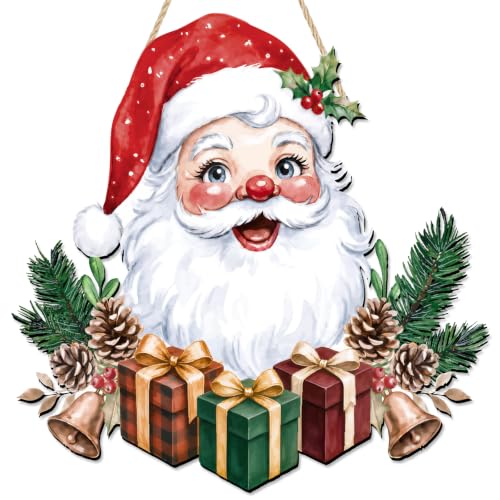 Christmas Wooden Santa Door Sign Hanging Decor - Festive Xmas Wreath