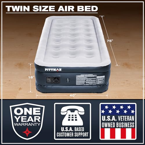 Twin 18-Inch High Inflatable Air Mattress with Built-In Pump - Black