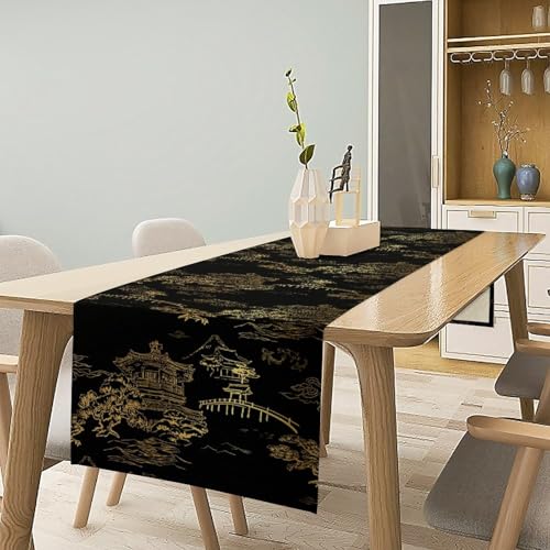DKMQQUL 13x36 Inch Chinese Table Runner - Retro Landscape Ink Print