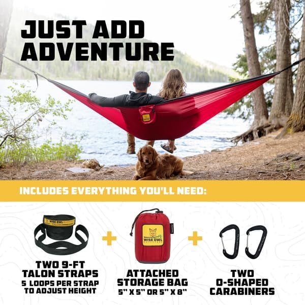 Wise Owl Outfitters Camping Hammock - 500lbs Portable with Tree Straps | Ideal for Travel & Hiking