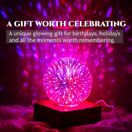 3D Fireworks Glass Ball Night Light - 7-Color Changing Table Lamp with Wooden Base | HOWORR