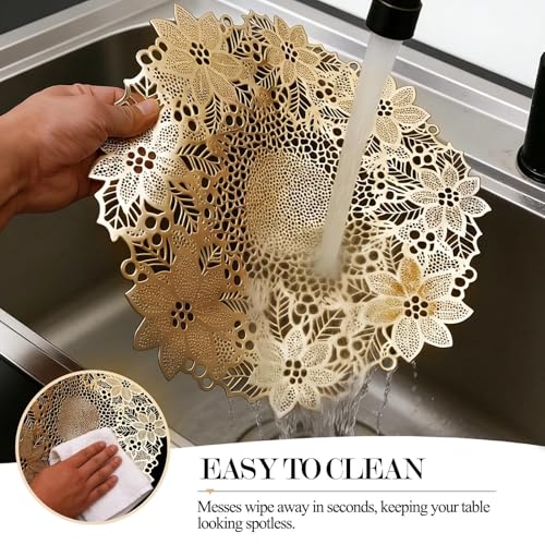 Quantum Love Gold Wreath Round Placemats Set of 6, 15in (38cm) – PVC, Stain-Resistant