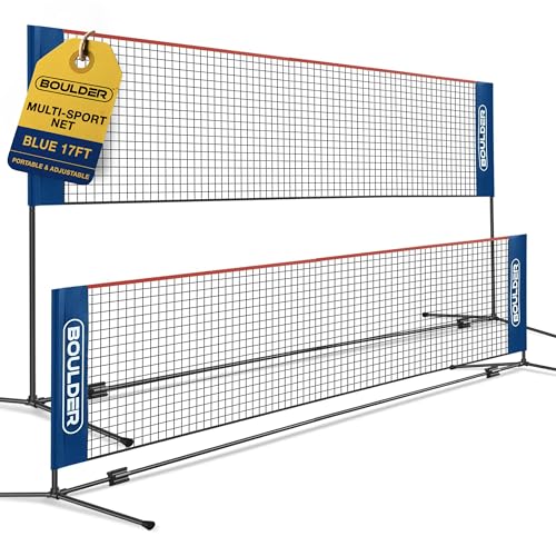 17ft Blue Portable Badminton and Pickleball Net - Adjustable Multi-Sport Net with Foldable Poles