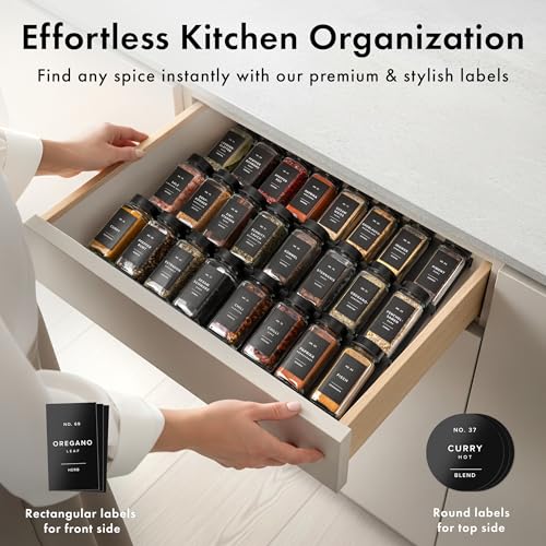 EDELHAUS Glass Spice Jars with Label, Seasoning Set, 24x Black Steel