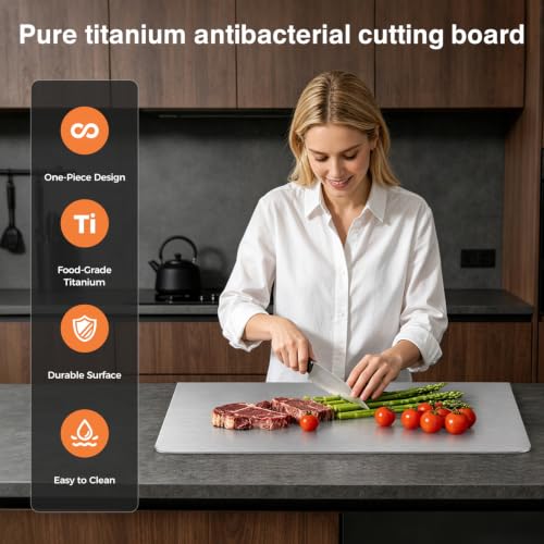 Titanium Cutting Board 16x12 Inches - Double-Sided Non-Toxic Kitchen Chopping & Baking Surface