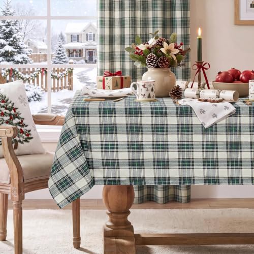 Softalker Green White Plaid Christmas Tablecloth 54 x 80 Rectangular