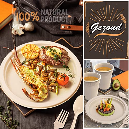 Heavy-Duty Compostable Plates Set - 350 Pieces Brown Dinnerware Utensils