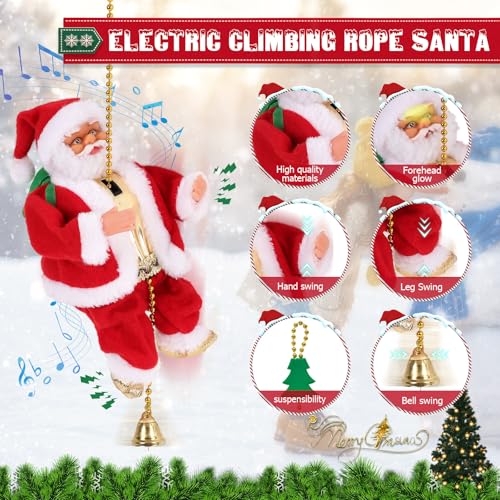 Gfilay Animated Santa Climbing Rope Christmas Decoration with Music & Lights