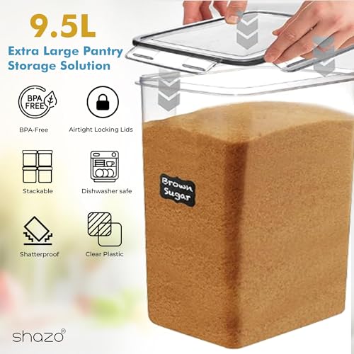 Black Food Storage Containers Set - 2 Large Airtight Canisters for Pantry & Kitchen Organization