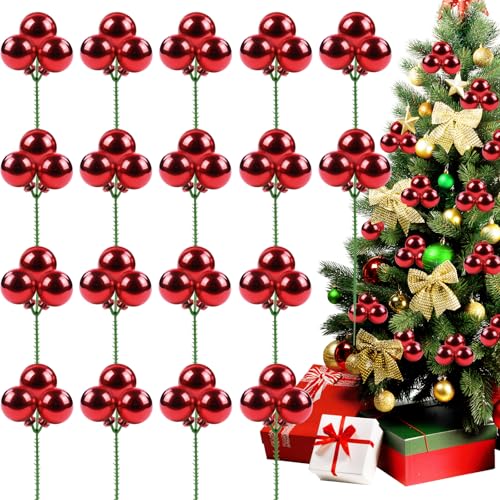 YIYA 18 PCS Christmas Tree Picks Ornaments Red Xmas on Wired Stems