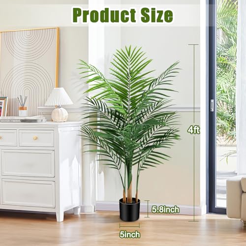 4ft Artificial Palm Tree - Large Fake Areca Tree with 13 Trunks for Indoor & Outdoor Decor - CyanGrove