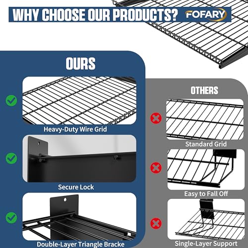 FOFARY Black Garage Wall Shelving 24x16.5 inches - 4 Pack, Heavy Duty Steel Storage Racks