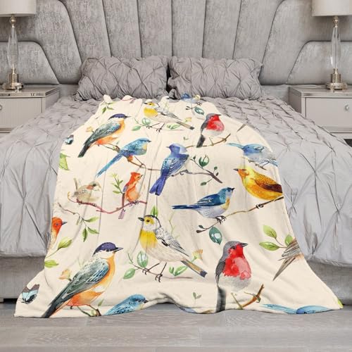 Birds Blanket Spring Gifts for Girls & Boys - Soft, Warm Fleece & Flannel Plush Blankets for Bed, Sofa, Couch - 40"x50"