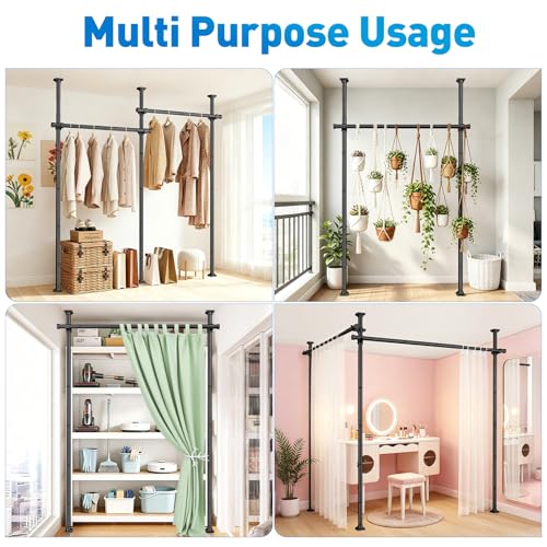 SUNALLY Adjustable Room Divider Tension Curtain Rod 32-200in Black - 200" W x 120" H