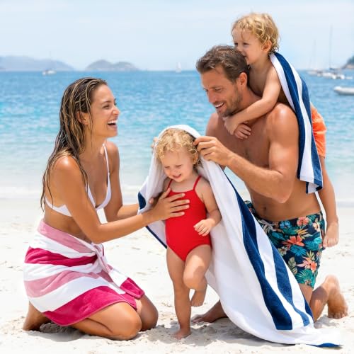 Dark Navy Cotton Oversized Beach Towel Set - 35x70 Inch, Pack of 4