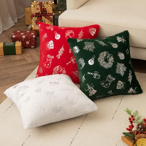 MIULEE Christmas Red Pillow Covers Set of 2 Snowflakes Decorative Throw Pillow Covers 18x18 Inch Soft Plush Faux Wool Pillow Covers Farmhouse Couch Pillows Home Decors for Sofa Livingroom Bed.