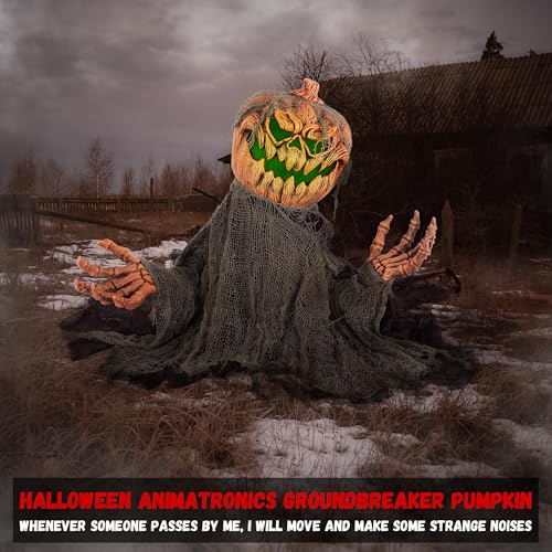 Halloween Animatronic Groundbreaker Pumpkin Decorations with Sound & Lights - Creepy Moving Pumpkin for Indoor Outdoor Yard - Variation: Groundbreaker Pumpkin