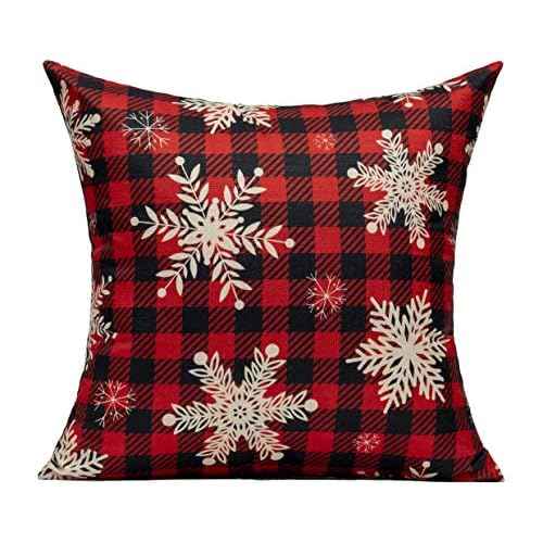 VAKADO Christmas Throw Pillow Covers Decorations Outdoor 18x18 Set of 4 Farmhouse Buffalo Check Xmas Red Deer Cushion Cases Winter Living Room Snow Holiday Home Decor for Couch Porch Indoor Navidad