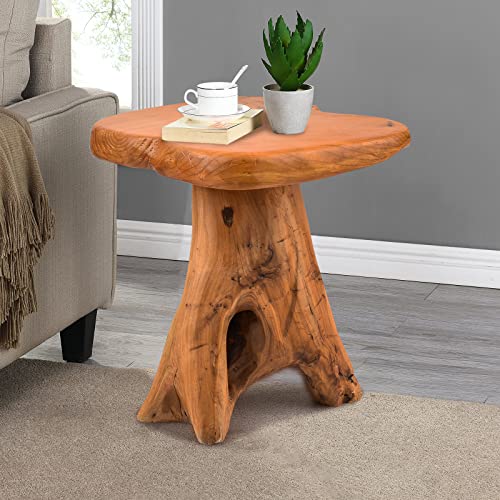 14" x 12.5" Live Edge Wood Side Table - Natural Recycled Cedar Plant Stand, Indoor & Outdoor Use