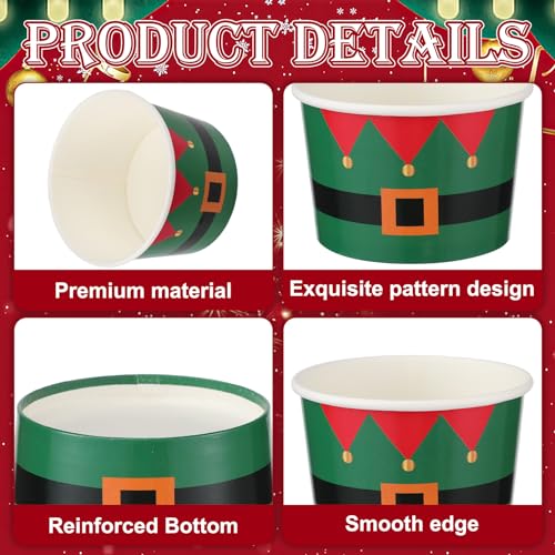 Bokon 100 Pack Christmas Paper Cups 9 oz Disposable Holiday Snack Bowls
