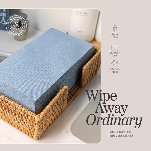 NAPEREE Disposable Cloth-Like Paper Napkins 200 Pack 12x17 Blue Denim - Elegant Dinner & Party Tableware