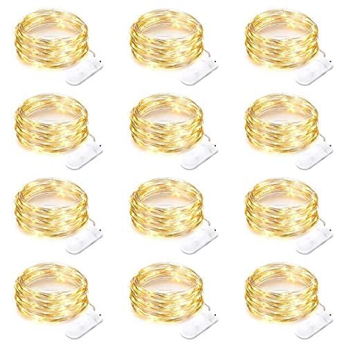 12 Pack Battery Operated Fairy String Lights 7 Feet 20 Led Waterproof Silver Wire Firefly Starry Moon Lights for Bedroom DIY Party Wedding Patio Christmas