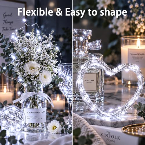 KAQ Cool White 8 Pack Battery Operated Fairy Lights with Remote, 480LED Twinkle String