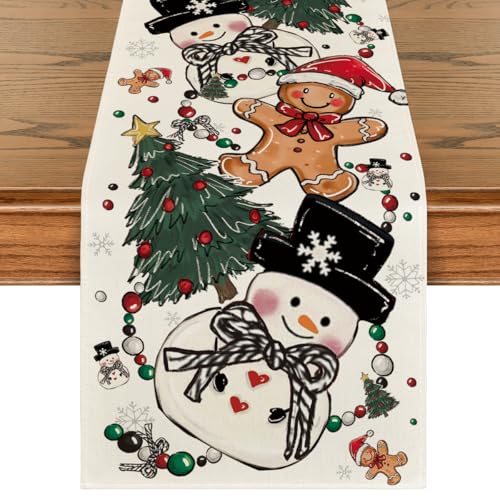 Artoid Mode Snowman Gingerbread Table Runner 13x108 Inch Home Holiday Decor Beige